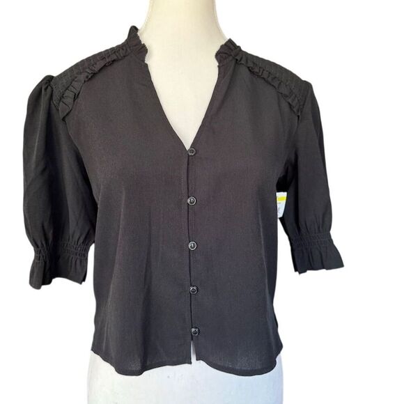 French Connection Women's Black V-Neck Ruched Blouse Size 4 - Picture 1 of 9